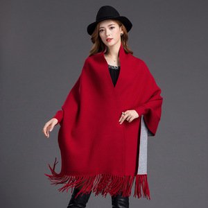 Women's Winter Knitted Cashmere Poncho Capes Shawl Women Cardigans Sweater Coat A471