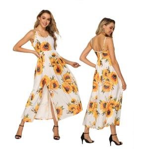 Women Sexy Back Cut Out Yellow Floral Print Maxi Bandage Bodycon Dress From Cheap China Wholesale Clothing