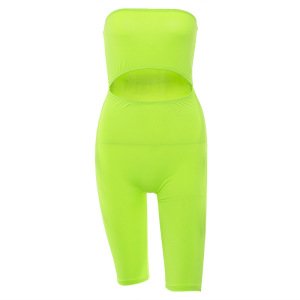 women sexy short fluorescence playsuits short hollow out strapless female sexy skinny solid party rompers bodysuits