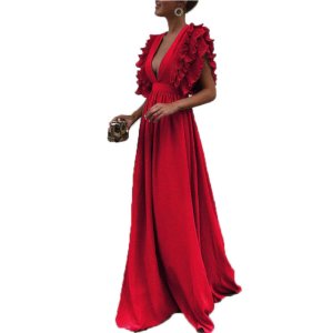 Women Sleeveless V-Neck Formal Maxi Evening Dress
