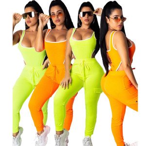 Women Solid Colour Fashion Style Two Piece playsuit With trousers Sets 2019 New Design Summer Beach outfit
