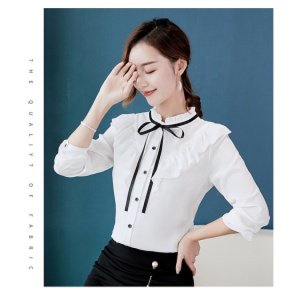 Women White Shirt Long Sleeve Shirts Korean Ruffles Women Streetwear Slim Chiffon Blouse Elegant Ladies Tops
