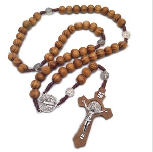 Wood beads catholic cross rosary
