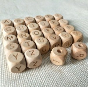 wood laser letter beads A-Z 12mm natural color cube dice wood letter bead with hole 12mm cube dice alphabet beads