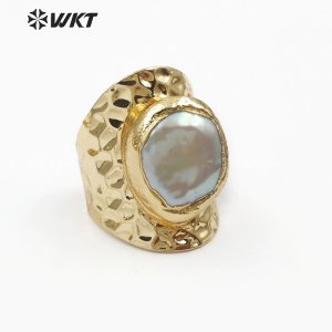 WT-R328 Classic unique Each one is different shell Jewelry in Gold plated Adjustable Women's Fine Natural Freshwater Pearl Rings