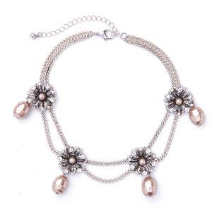 xl02120 Pink Imitation Pearl Necklace Clear Crysta Flower Choker Wedding Jewelry 2019