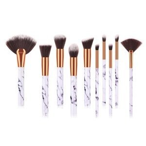 10pcs White Marble Makeup Brush Set with 2 Fan Brushes