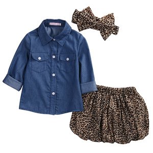 2018 3PCS Set Cute Baby Girls Clothes Summer Toddler Kids Denim Tops+Leopard Culotte Skirt Outfits Children Girl Clothing Set