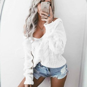 2018 Women Sweater Sexy V-neck Long Sleeve Thick Twisted Knitted Sweaters Ladies Fashion Casual Loose Solid Color Sweater