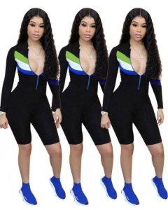 2019 Casual zip up long sleeve bodycon women jumpsuits and rompers