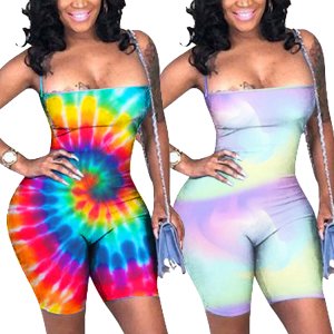 2019 New Summer Women Tie Dye Sexy Club Wear Fashion Ladies Short Jumpsuits And Rompers
