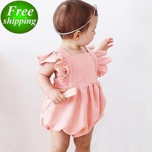 2019 summer fly sleeved Baby cotton Jumpsuits girls bodysuits Backless Rompers