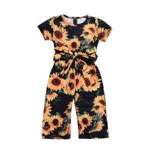 Baby clothing girl toddler jumpsuit floral princess romper playsuit short sleeve sunflower kids jumpsuits