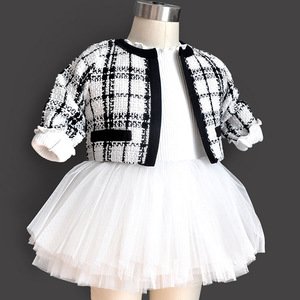 Baby spring autumn plaid clothing set princess white yarn skirt infant baby girl clothes newborn rompers