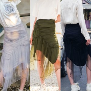 Chic asymmetrical draped ruffle tulle mesh fancy ladies skirts