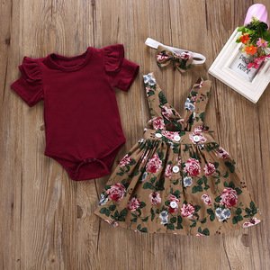 Children Girls Trendy Clothing 3pcs Baby Overalls Skirt Kids Clothing Wholesale M90311