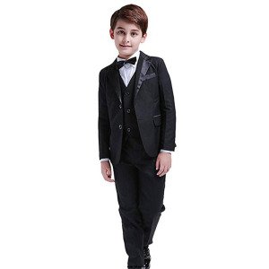 Classic Fit Tuxedo Set 3 Pcs Boys Suits Formal Blazer Wedding Party Black Suit