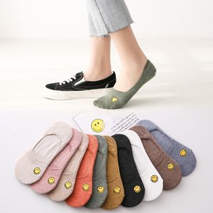 Embroidered Smile Women Socks Slippers Cotton Wholesale Dropping Boat Socks