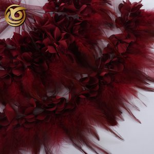 High quality beautiful elegant modern design applique embroidery 3d feather rose lace fabric