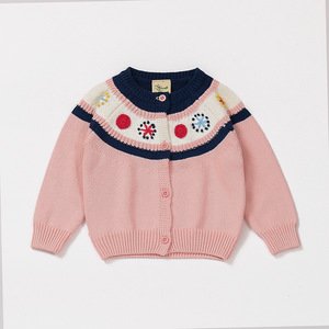Hot sale factory direct child cotton knitted baby girl sweater cardigan for kid girl with handmade flower