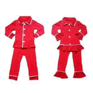 Kids Sleepwear Cotton Material Clothing Toddler Girl Baby matching boy Winter Hot Red Pajamas for Christmas boy and girls