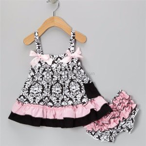 KL-NB-CS-031  Infant Toddler Girl damask Ruffle Swing Top And Bloomer Set Swing Back Baby Outfits for newborn