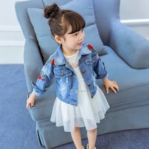 Korean children denim jacket 2018 spring new designs baby girl rose flower jeans coat