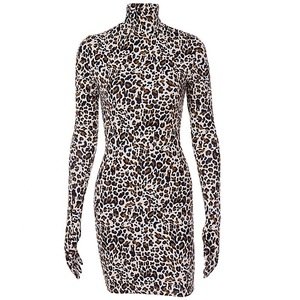 New arrival Fashion wild Leopard Gloves Dress sexy Leopard Print Long Sleeve Skinny Fashion Hip Skirt women dresses