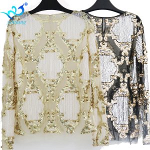 New Model European Women Embroidery Sequin Beading Mesh Blouses O-Neck Fancy Party Crop Tops Club Wear