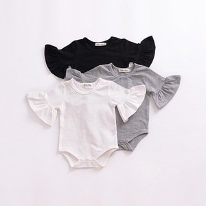 Newborn baby girl sunsuit solid organic cotton infant bodysuit ruffle baby girl romper