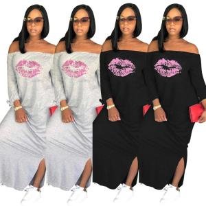 OEM ODM Wholesale MGS9024 Fashion Women Cartoon Lips Print T-Shirt Maxi Dress