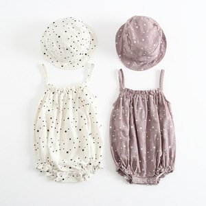 Organic Fashion Baby Clothes Star Printing Romper Sleeveless Linen Romper For Newborn Girls