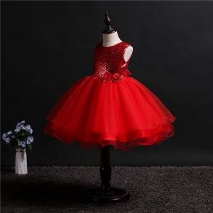 Red New Year's kid  Ball Dress  Flower girl Bridesmaid Dress for party    Sequined Princess Dress for 8 years old