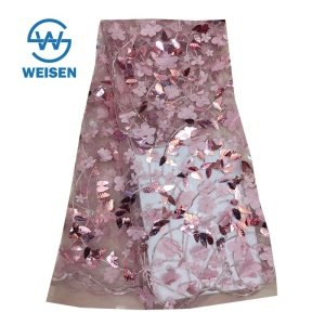 Sequin Popular 3D Flower Applique Floral Net Mesh 2019 Wedding Embroidery Lace Fabric