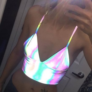 Sexy Deep V Glitter Holographic Reflective Crop Tops Women 2019 Summer Rave Festival Streetwear Tank Top