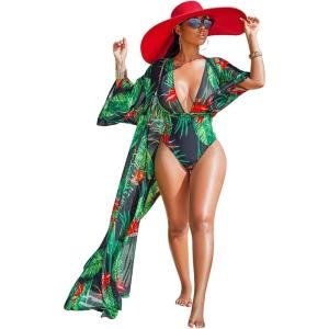 Sexy summer floral printed two piece set beach cover up monokini bathing suit ladies