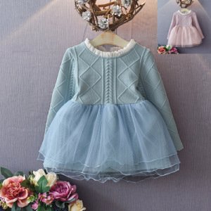 Spring autumn wholesale long sleeves baby girl dress kids lace mesh dress