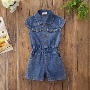 Summer Toddler Baby Girl Kids Sleeveless Denim Romper Jumpsuit Clothes Girl button Jeans Sunsuit Overalls pants Playsuit