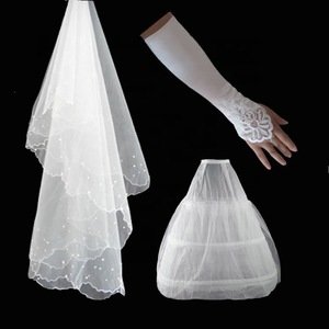 Wedding Petticoat Beading Gloves Veil Set Cheap In Stock White Bridal Accessories For Ball Gown Wedding