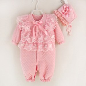 Wholesale autumn winter princess lace warm cotton infant toddler clothes baby girl rompers seta