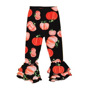 Wholesale Baby Girl Ruffle Leggings Festival Trousers Pumpkin Printed Halloween Kids Bell Bottom Pants