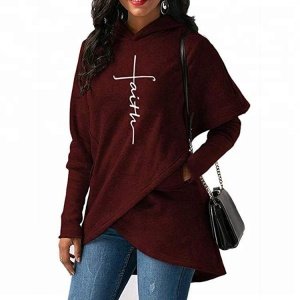 Wholesale Long Sleeve Oversized faith logo print Embroidery Pullover Hoodie for Woman women's sherpa lined full zip hoodie