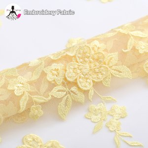 Wholesale yellow bridal textile embroidered mesh beaded embroidery lace fabric for party dress