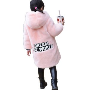Women Girl Kid Faux Fur Outerwear Overcoat Long Jacket Soft Warm Hooded Coat