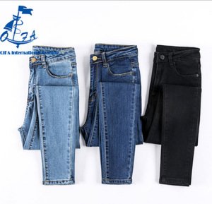 Women Girl Vintage Washed Skinny Denim Jeans Lady High waist Elastic Pencil Pants