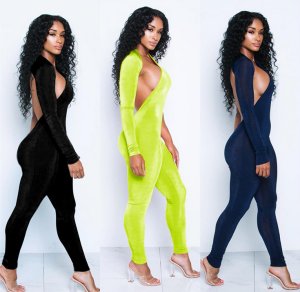 X87646B women sexy bodycon long bodysuits ladies solid tight one piece jumpsuits