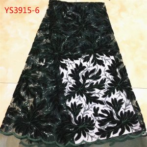 YS3915 Wholesale guangzhou Deep green embroidery velvet design rose french net lace fabric