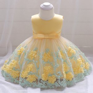 YSMARKET 4 Color 70cm 80cm 90cm Newborn Baby Girl Princess Dresses Lace Flower Bow Cute 1st Year Birthday Party Dress