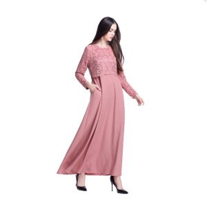 YSMARKET Muslim Dress Female Fake Two Pieces Of Lace Decor ladies arab womens robes party clothes long sleeve long dresses E062