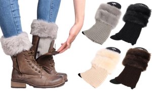 One, Two or Four Pairs of Crochet Faux Fur Knit Boot Toppers